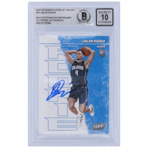 Jalen Suggs Orlando Magic Autographed 2021-22 Panini Player of the Day #55 Beckett Fanatics Witnessed Authenticated 10 Rookie Card