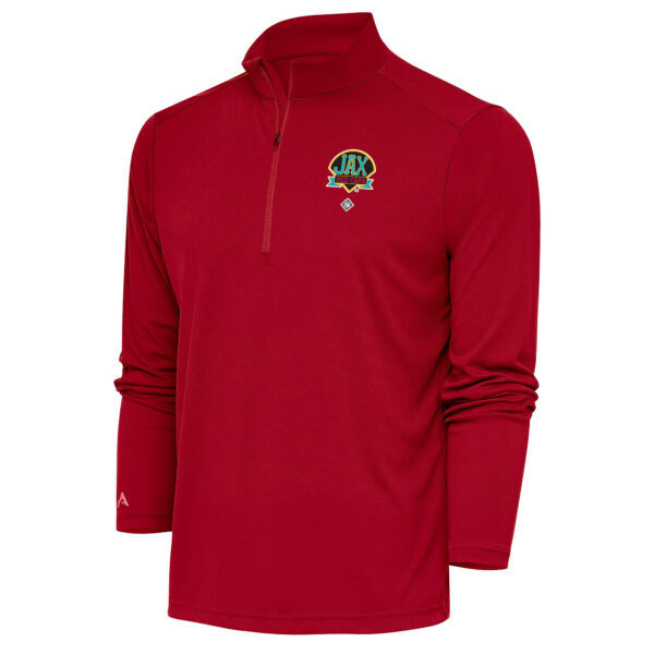Men's Antigua Red Jacksonville Red Caps Tribute Quarter-Zip Pullover Top