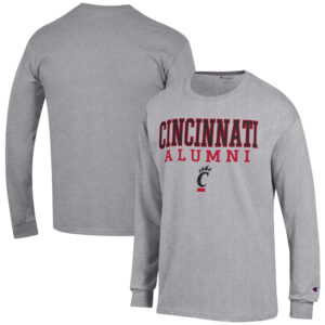 Men's Champion  Gray Cincinnati Bearcats Alumni Logo Stack Long Sleeve T-Shirt