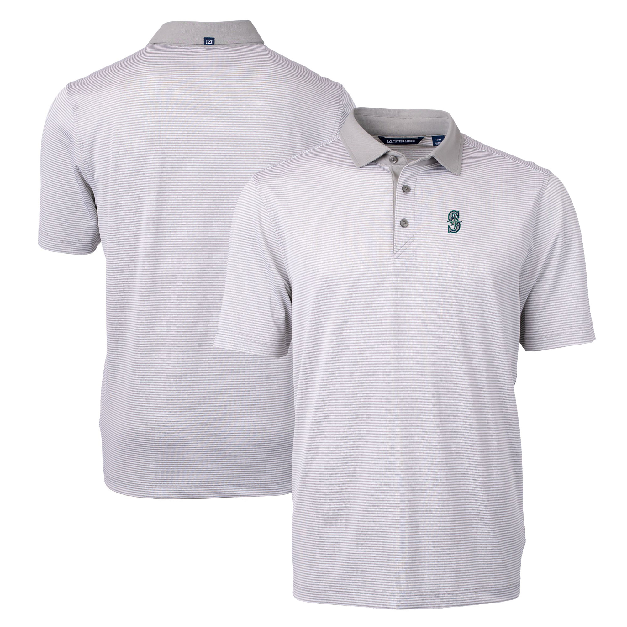 Men's Cutter & Buck Gray/White Seattle Mariners Virtue Eco Pique Micro Stripe Recycled Big & Tall Polo