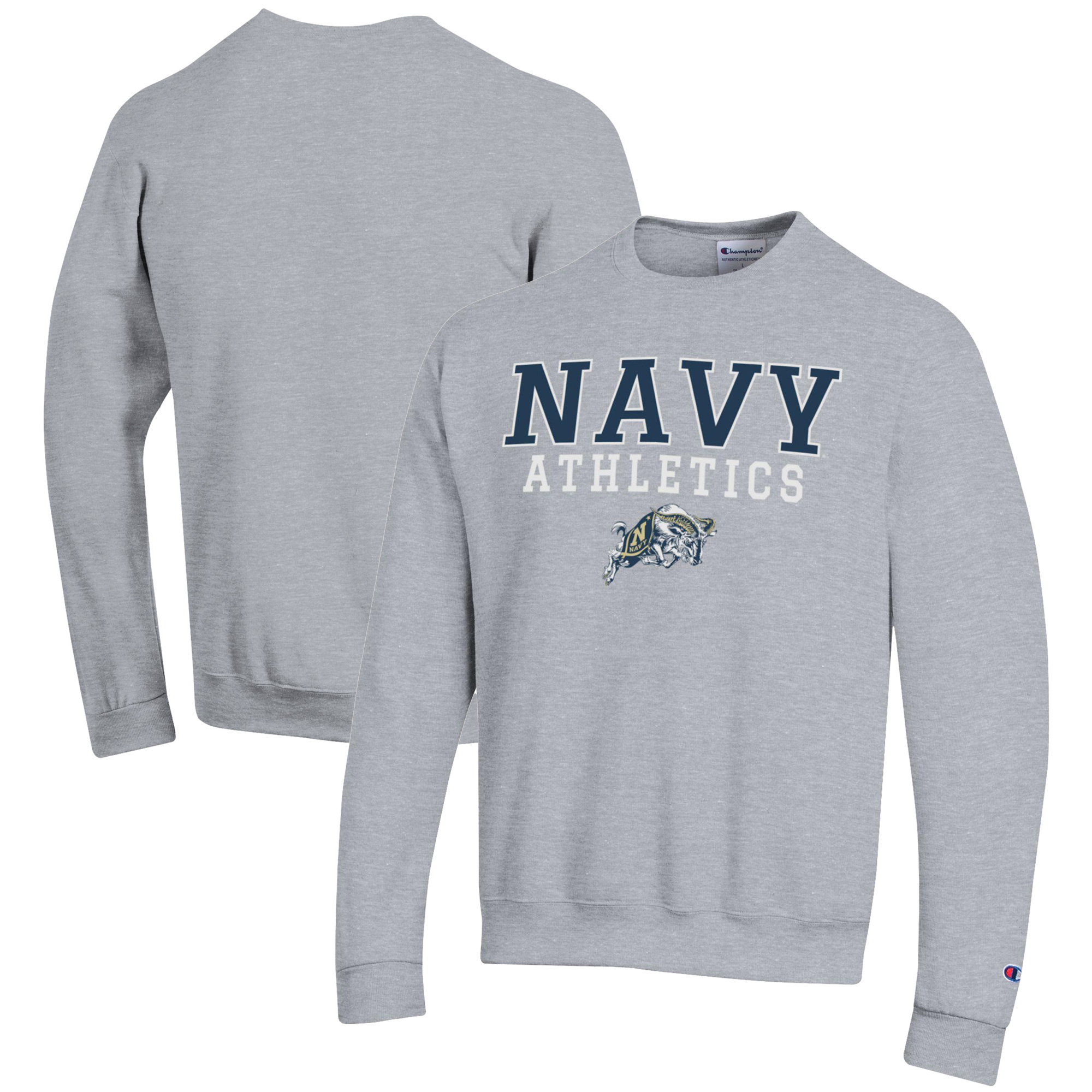 Men's Champion Gray Navy Midshipmen Athletics Logo Stack Pullover Sweatshirt