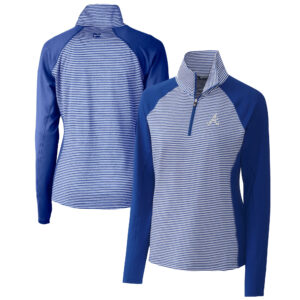 Women's Cutter & Buck  Royal Atlanta Braves DryTec Forge Tonal Stripe Half-Zip Top