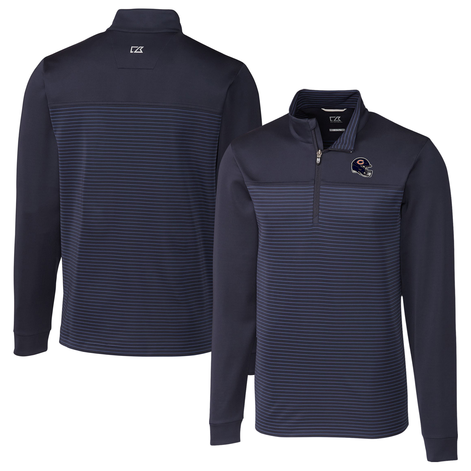Men's Cutter & Buck Navy Chicago Bears Traverse Stripe Stretch Quarter-Zip Pullover Top