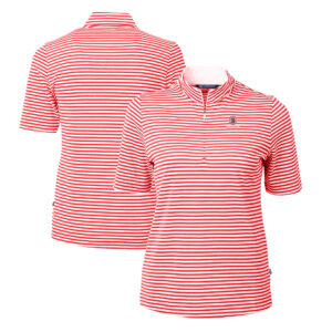 Women's Cutter & Buck  Red Bradley Braves DryTec Virtue Eco Pique Stripe Recycled Polo