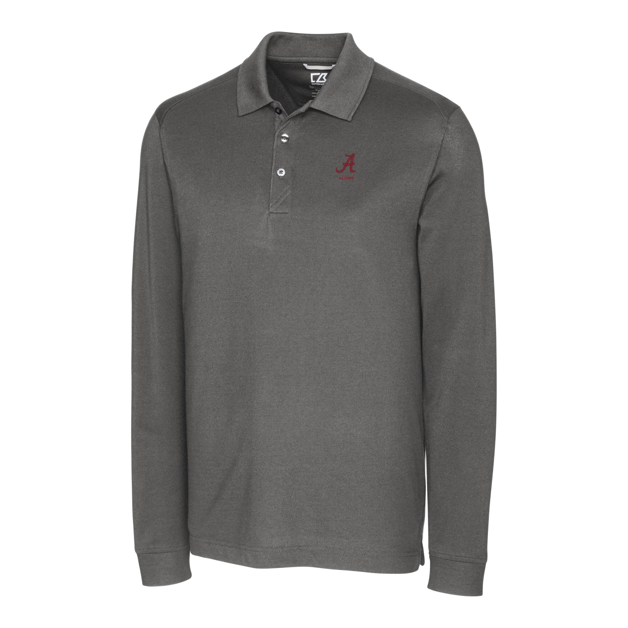 Men's Cutter & Buck Gray Alabama Crimson Tide Alumni Logo Advantage Tri-Blend Pique Long Sleeve DryTec Polo - Image 3