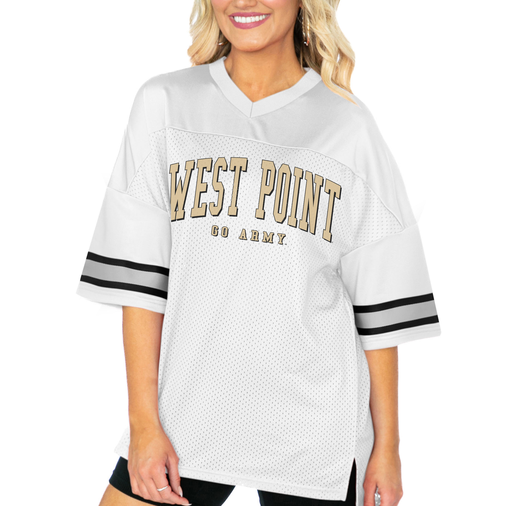 Women's Gameday Couture White Army Black Knights Option Play Oversized Mesh Fashion Jersey