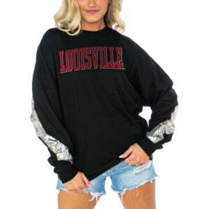 Women's Gameday Couture  Black Louisville Cardinals Guess Who's Back Long Sleeve T-Shirt