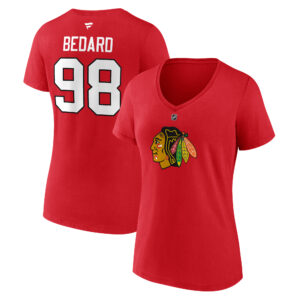Women's Fanatics Connor Bedard Red Chicago Blackhawks 2023 NHL Draft Authentic Stack Player Name & Number V-Neck T-Shirt