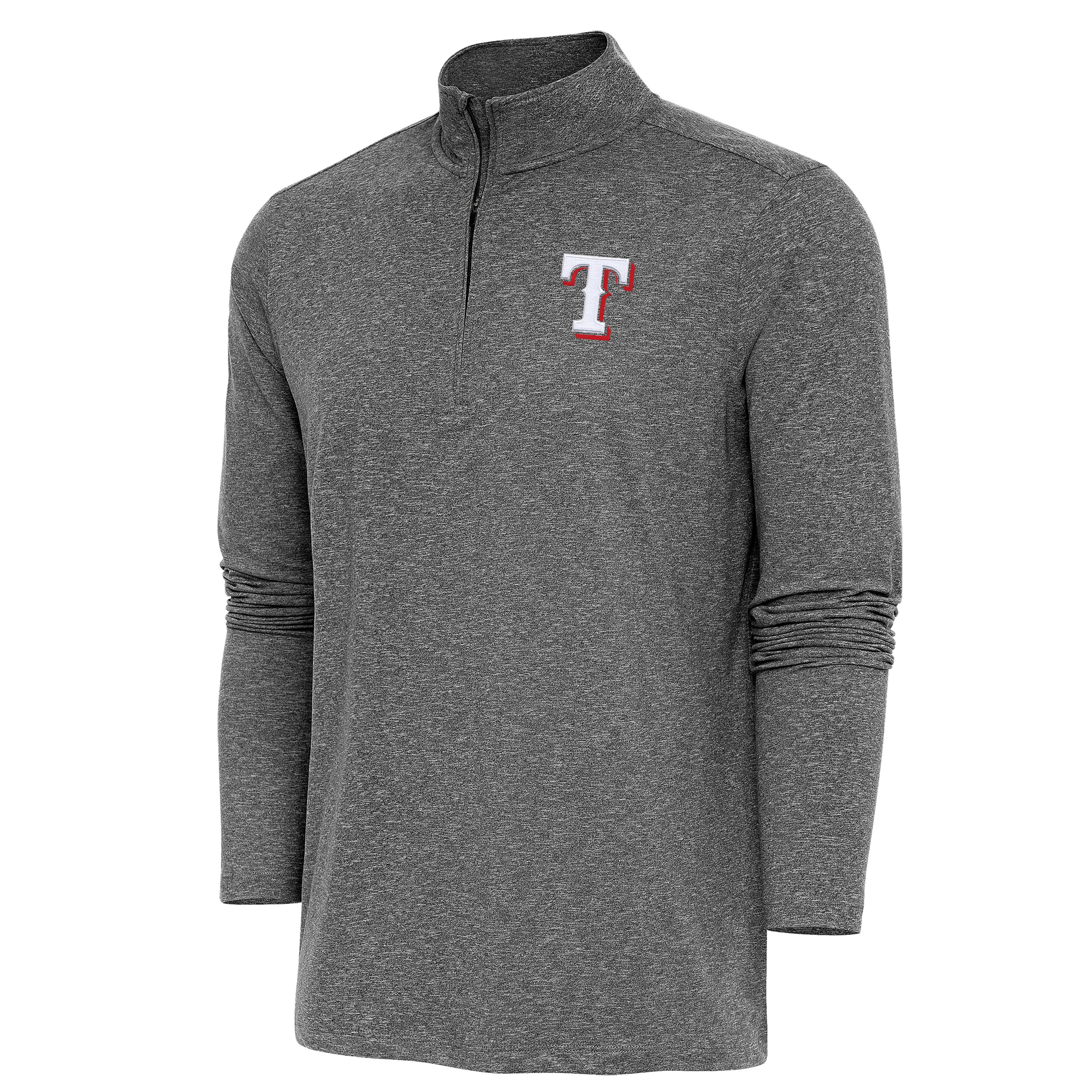 Men's Antigua Heather Black Texas Rangers Hunk Quarter-Zip Pullover Top