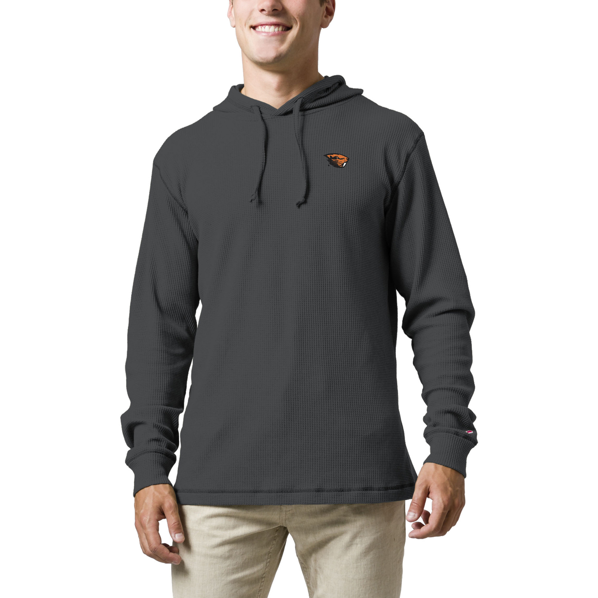 Men's League Collegiate Wear Charcoal Oregon State Beavers Waffle Knit Pullover Hoodie