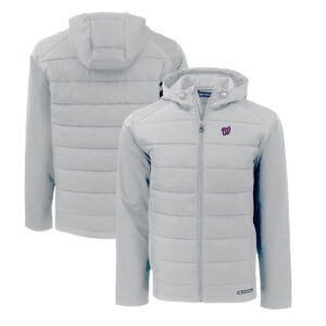 Men's Cutter & Buck Gray Washington Nationals Evoke Hybrid Eco Softshell Recycled Full-Zip Hoodie