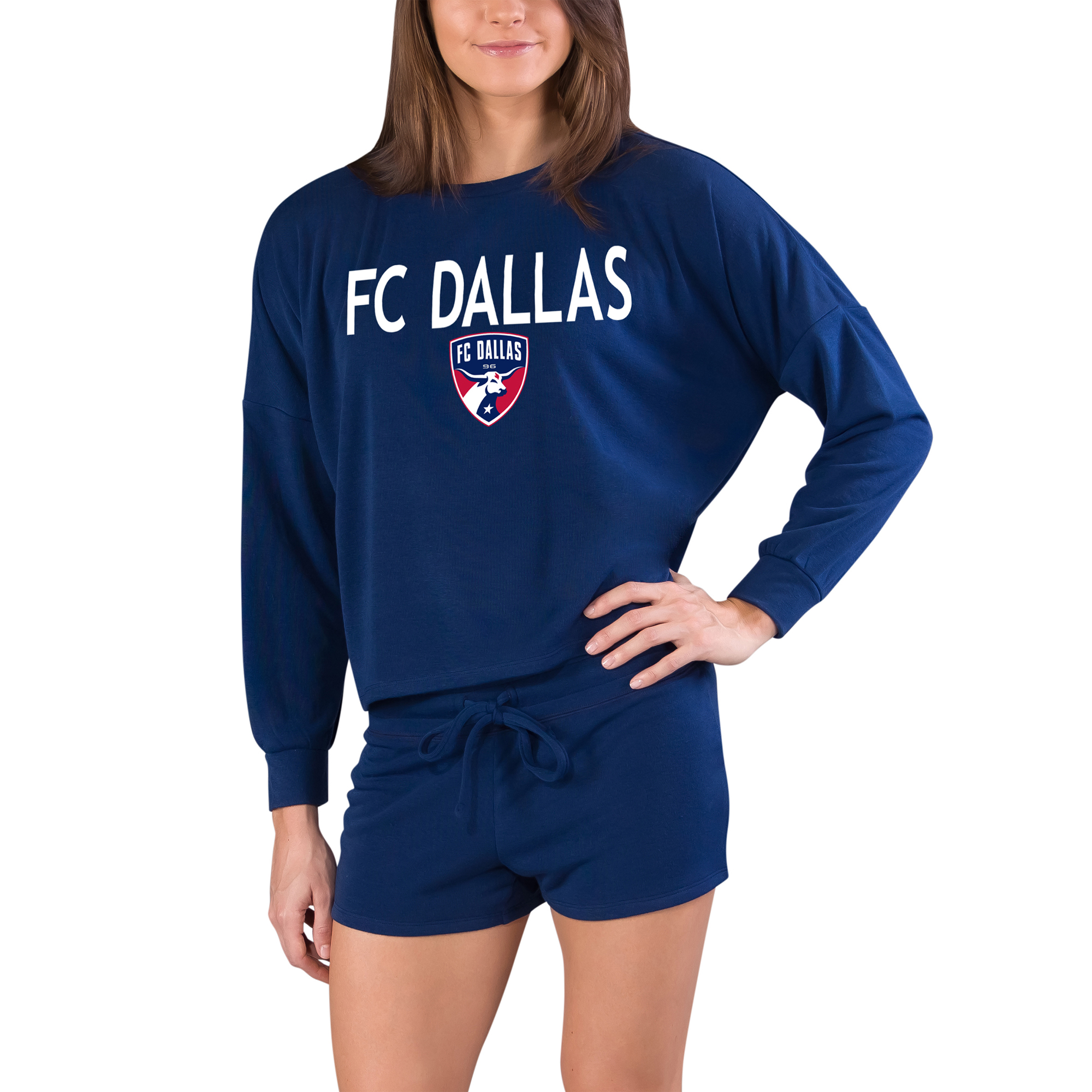 Women's Concepts Sport Navy FC Dallas Gather Long Sleeve Top & Shorts Set