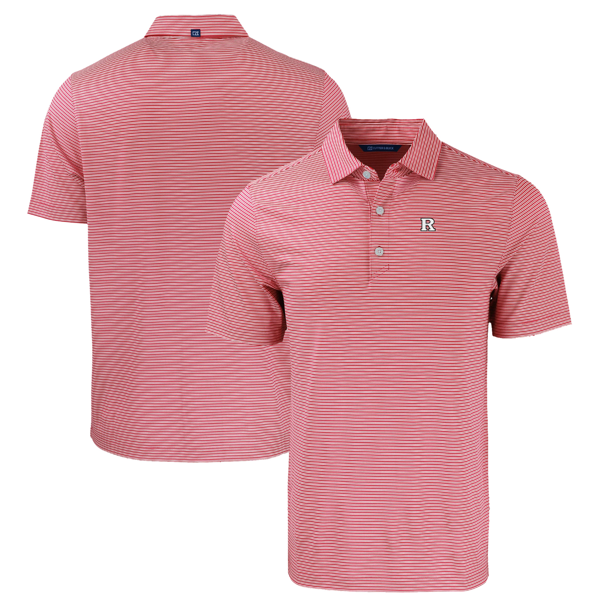 Men's Cutter & Buck Scarlet/White Rutgers Scarlet Knights Forge Eco Double Stripe Stretch Recycled Polo