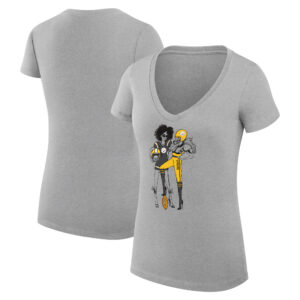 Women's G-III 4Her by Carl Banks Heather Gray Pittsburgh Steelers Football Girls Graphic V-Neck Fitted T-Shirt