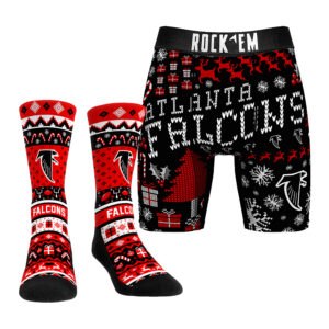 Men's Rock Em Socks Atlanta Falcons Retro Throwback Holiday Tacky Sweater Underwear and Crew Socks Combo Pack