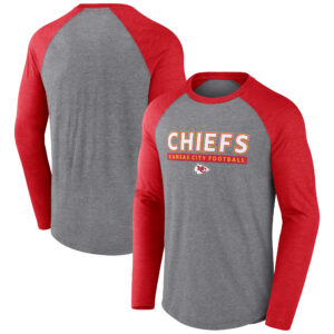 Men's Fanatics Heather Gray/Red Kansas City Chiefs Tri-Blend Raglan Long Sleeve T-Shirt