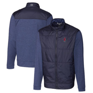 Men's Cutter & Buck Navy Memphis Redbirds Stealth Hybrid Quilted Full-Zip Windbreaker Jacket