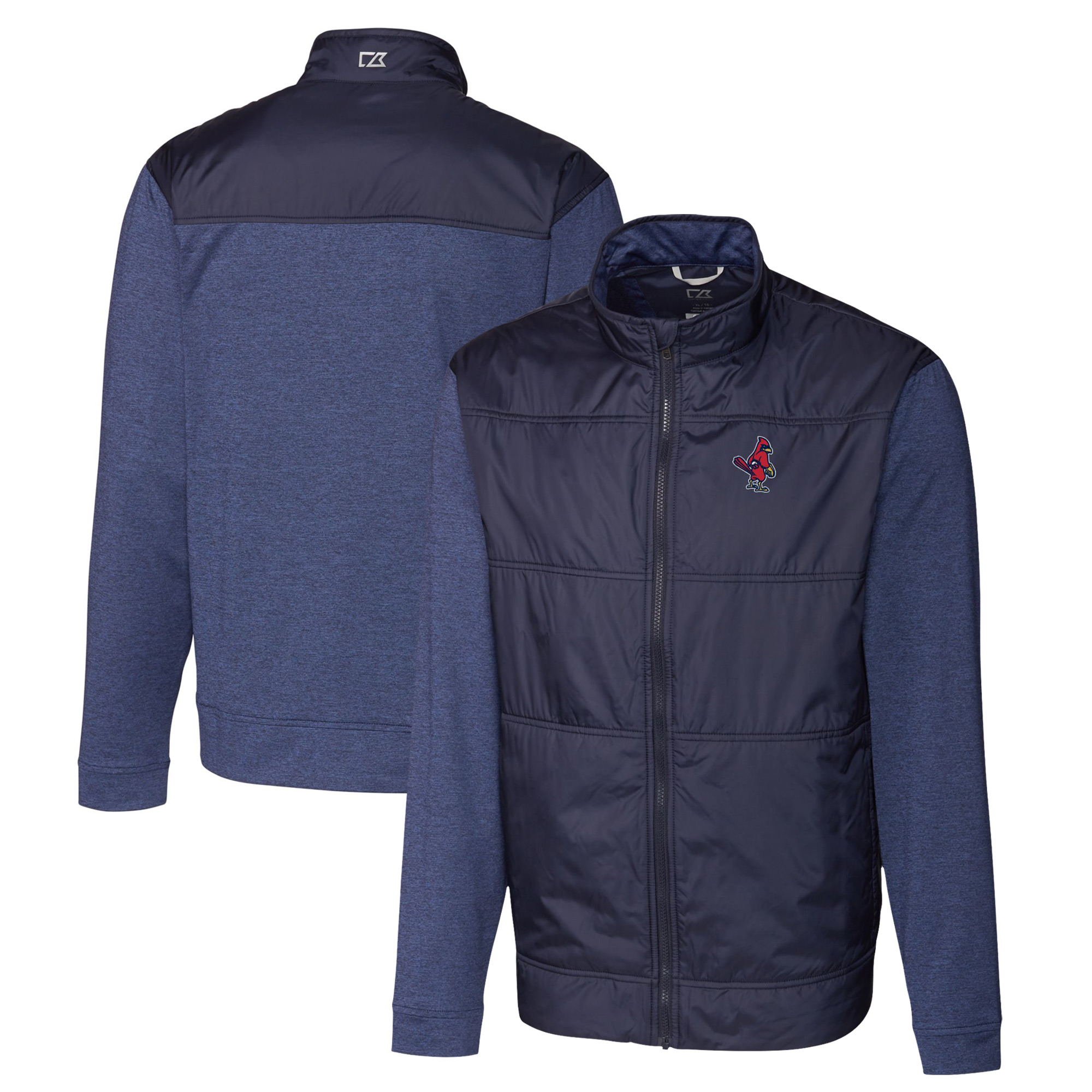 Men's Cutter & Buck Navy Memphis Redbirds Stealth Hybrid Quilted Full-Zip Windbreaker Jacket