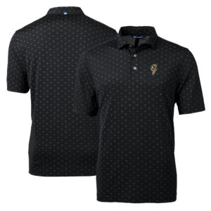 Men's Cutter & Buck Black Greensboro Grasshoppers Virtue Eco Pique Tile Print Recycled Polo