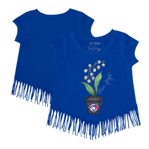 Girls Toddler Tiny Turnip Royal Toronto Blue Jays Lilies & Ladybugs Fringe T-Shirt