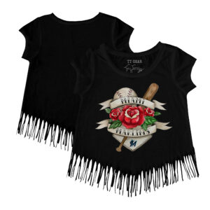 Girls Toddler Tiny Turnip Black Miami Marlins Tattoo Rose Fringe T-Shirt