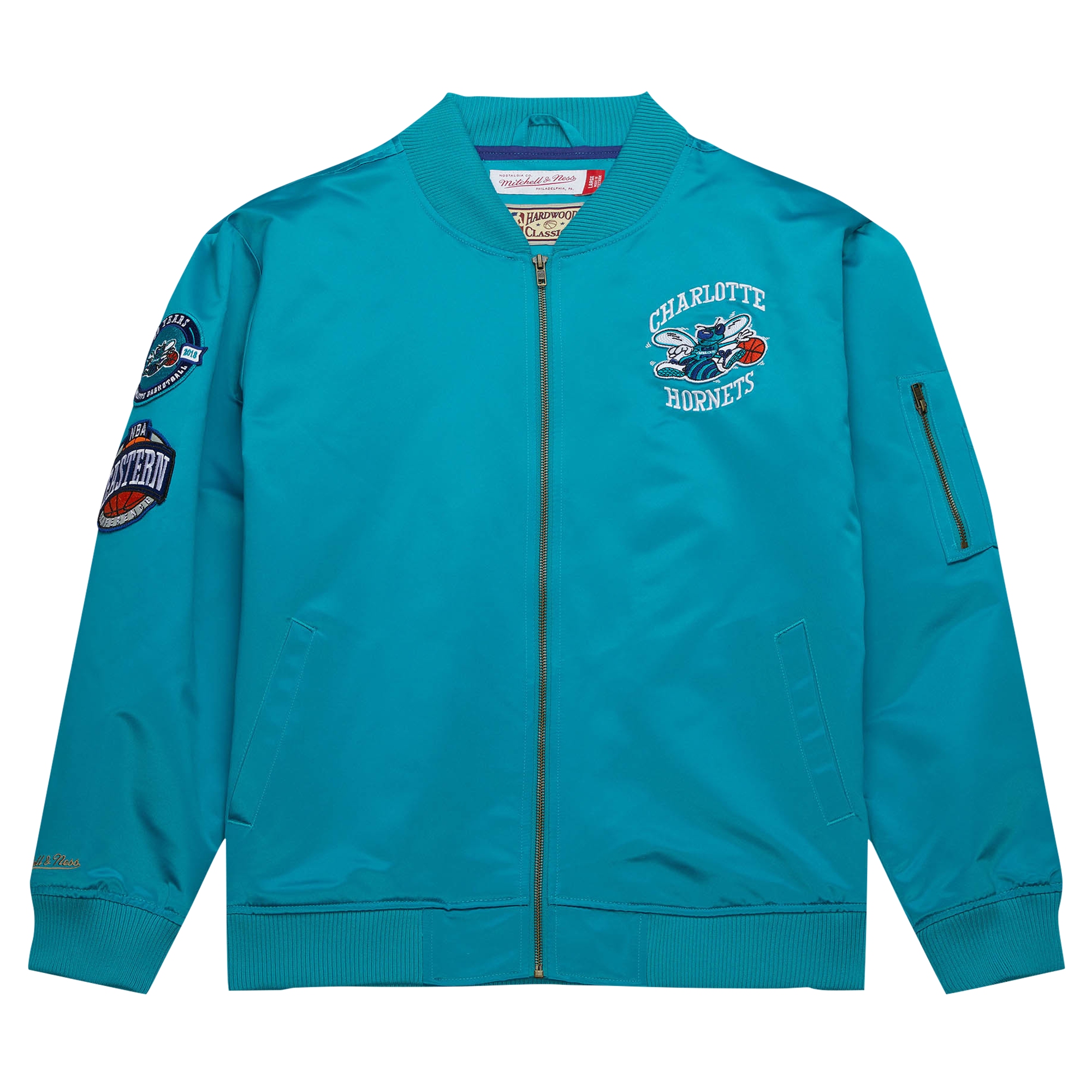 Men's Mitchell & Ness Teal Charlotte Hornets Hardwood Classics Vintage Logo Full-Zip Bomber Jacket - Image 10