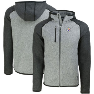 Men's Cutter & Buck Heather Gray Pittsburgh Steelers  Mainsail Full-Zip Hooded Jacket