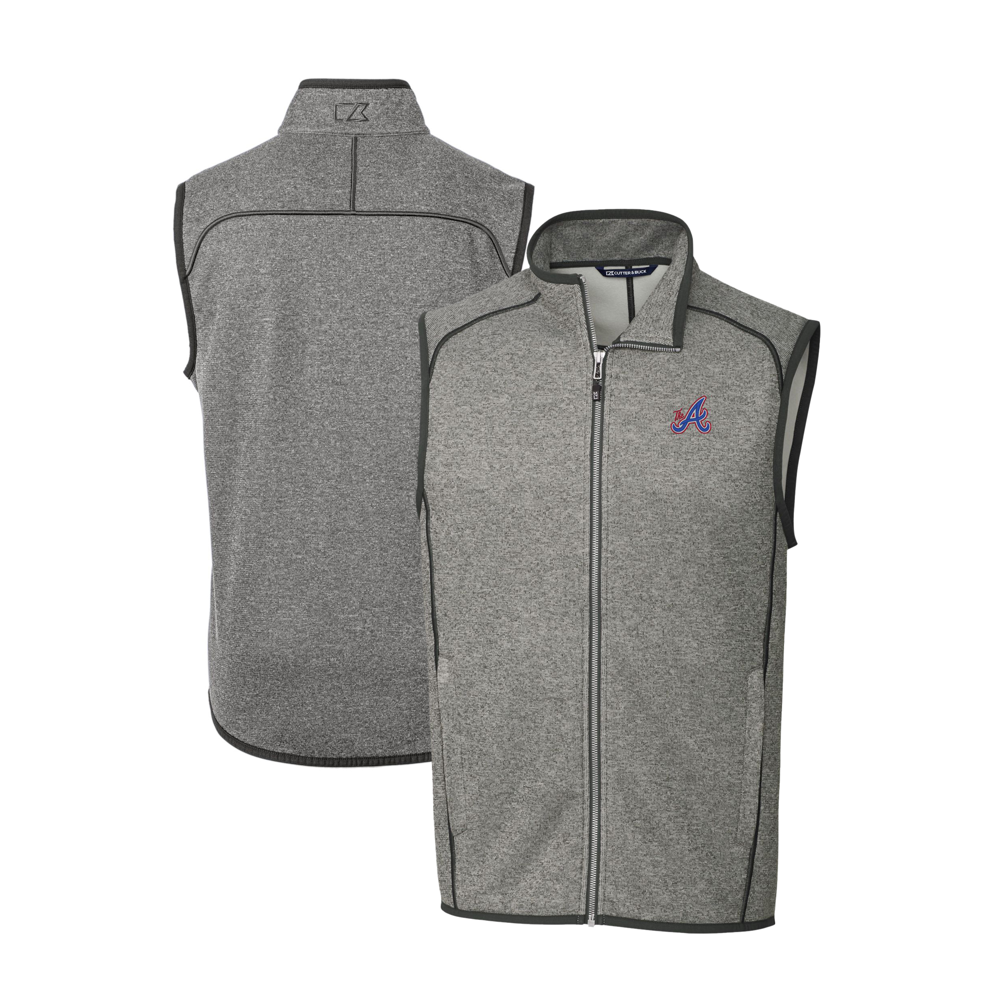Men's Cutter & Buck Heather Gray Atlanta Braves City Connect Big & Tall Mainsail Sweater-Knit Full-Zip Vest - Image 2