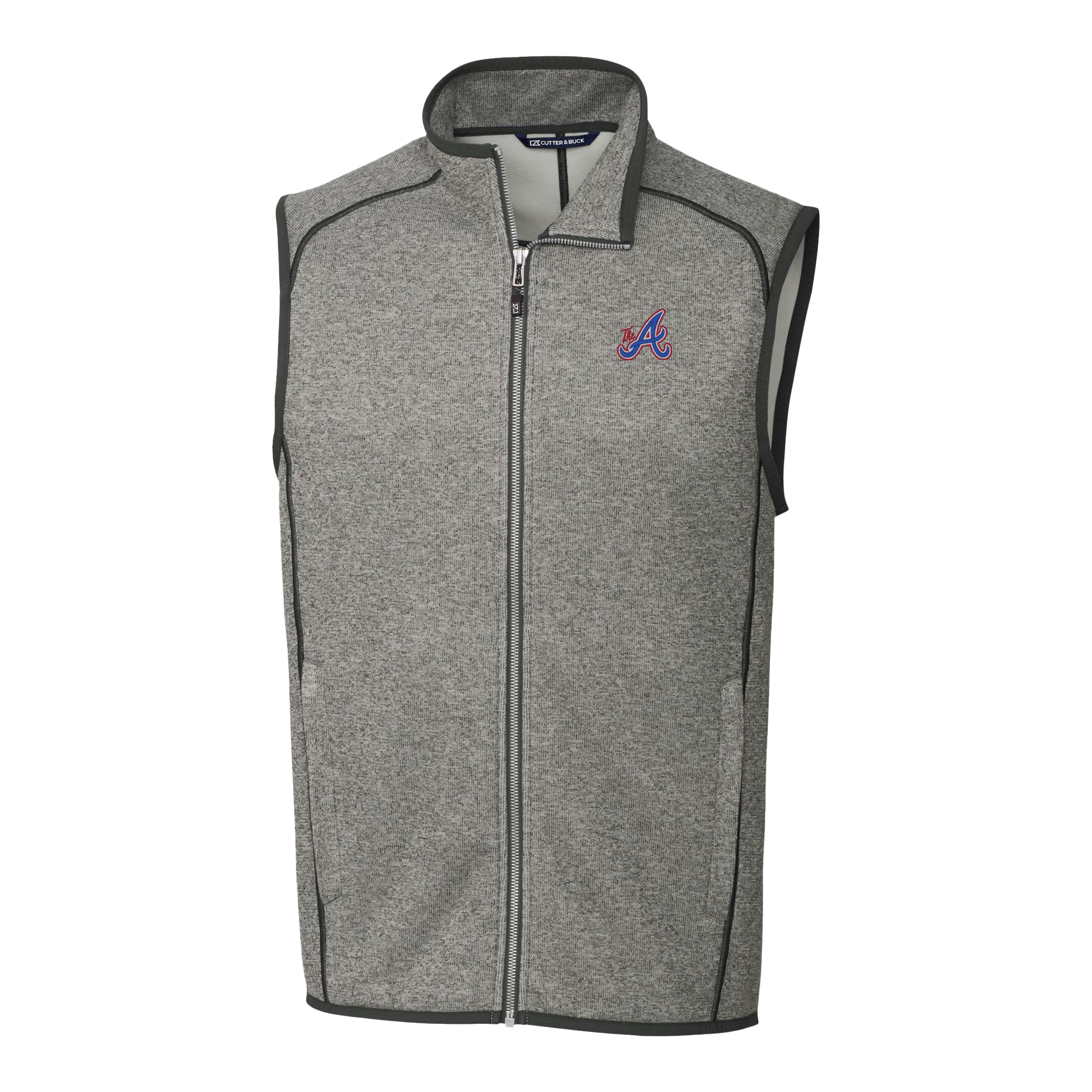 Men's Cutter & Buck Heather Gray Atlanta Braves City Connect Big & Tall Mainsail Sweater-Knit Full-Zip Vest - Image 3