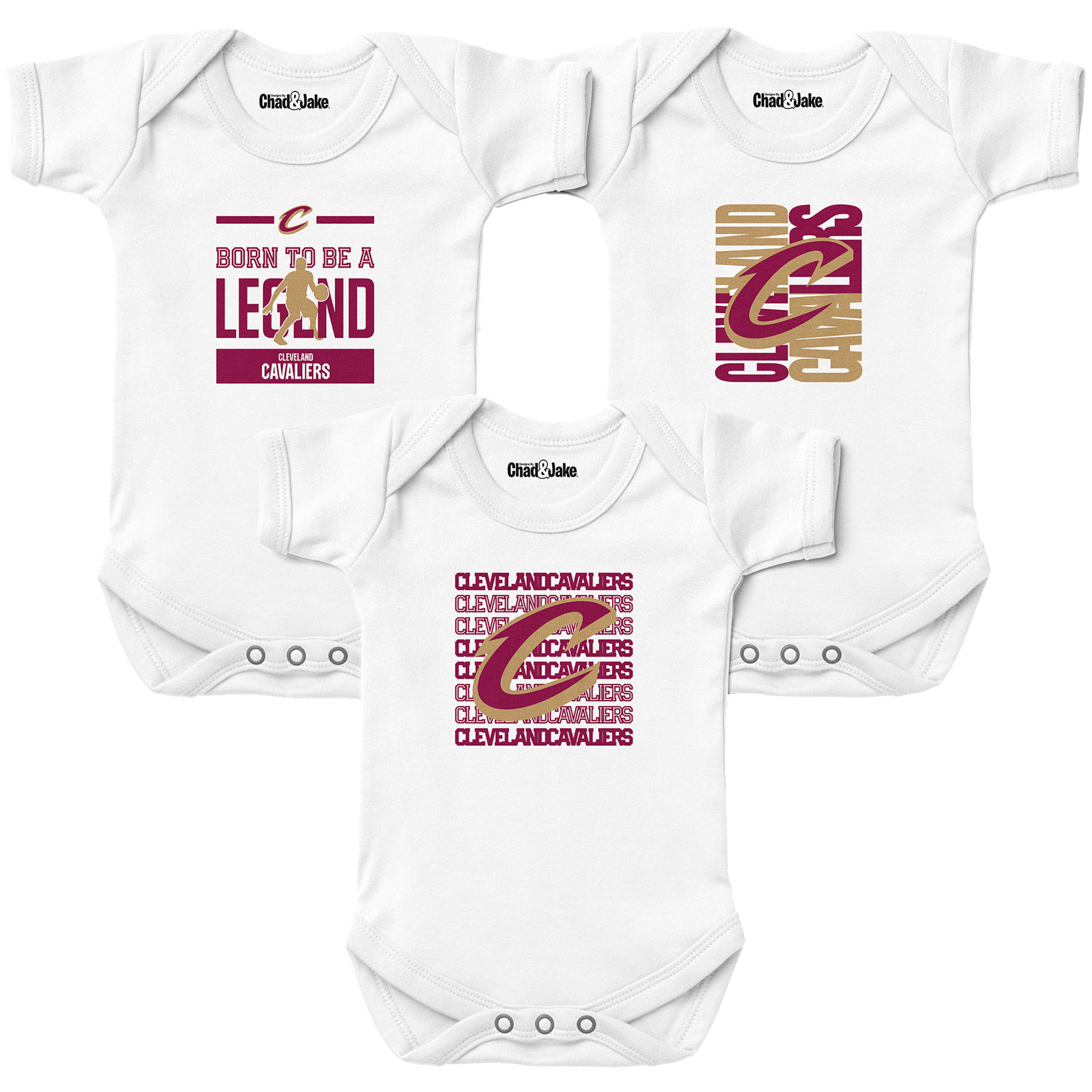 Newborn & Infant Chad & Jake White Cleveland Cavaliers 3-Pack Bodysuit Set - Image 2