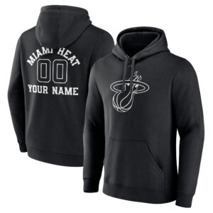Men's Black Miami Heat Personalized Name & Number Monochrome Pullover Hoodie