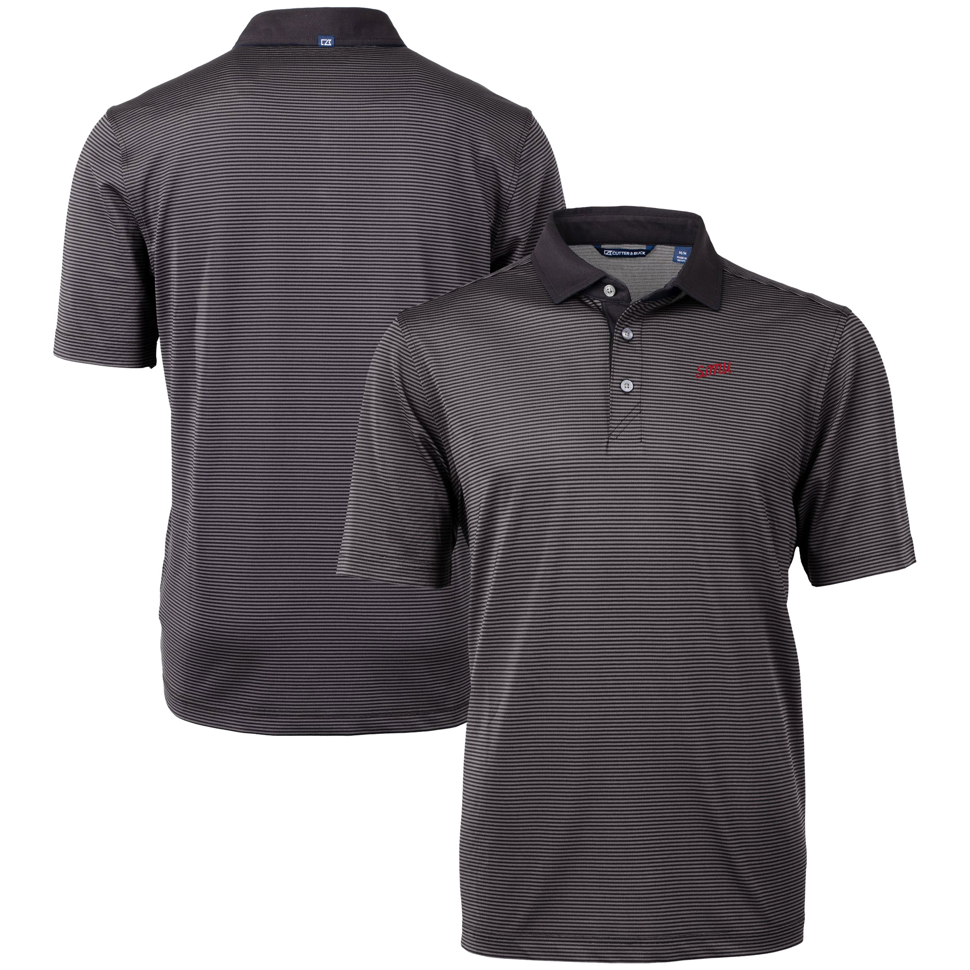 Men's Cutter & Buck Black/Gray SMU Mustangs Vault DryTec Virtue Eco Pique Micro Stripe Recycled Polo - Image 5