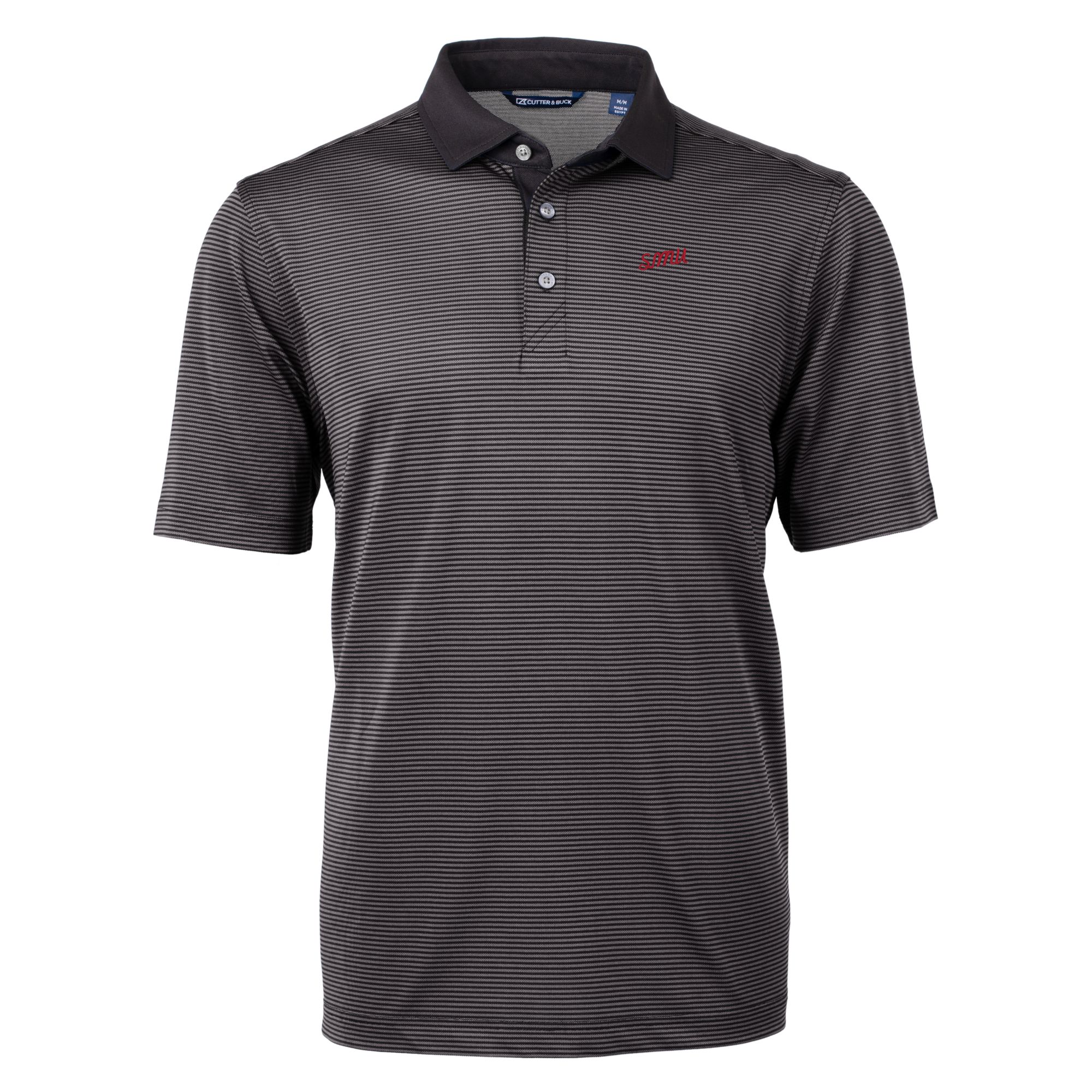 Men's Cutter & Buck Black/Gray SMU Mustangs Vault DryTec Virtue Eco Pique Micro Stripe Recycled Polo - Image 3