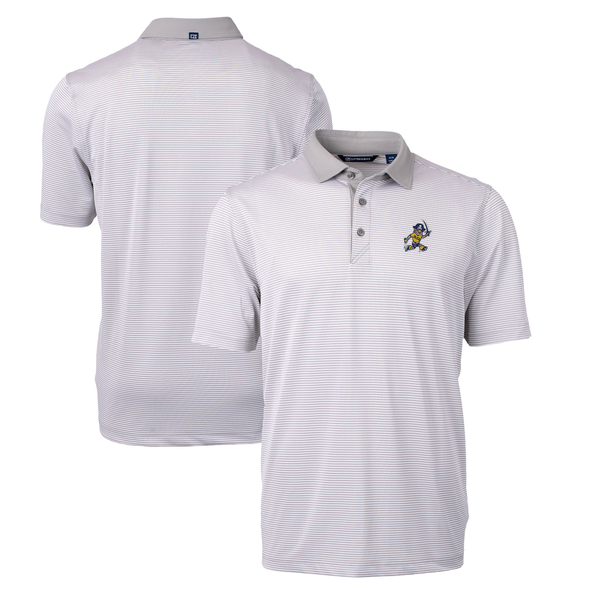 Men's Cutter & Buck Gray ETSU Buccaneers Big & Tall Virtue Eco Pique Micro Stripe Recycled DryTec Polo - Image 2