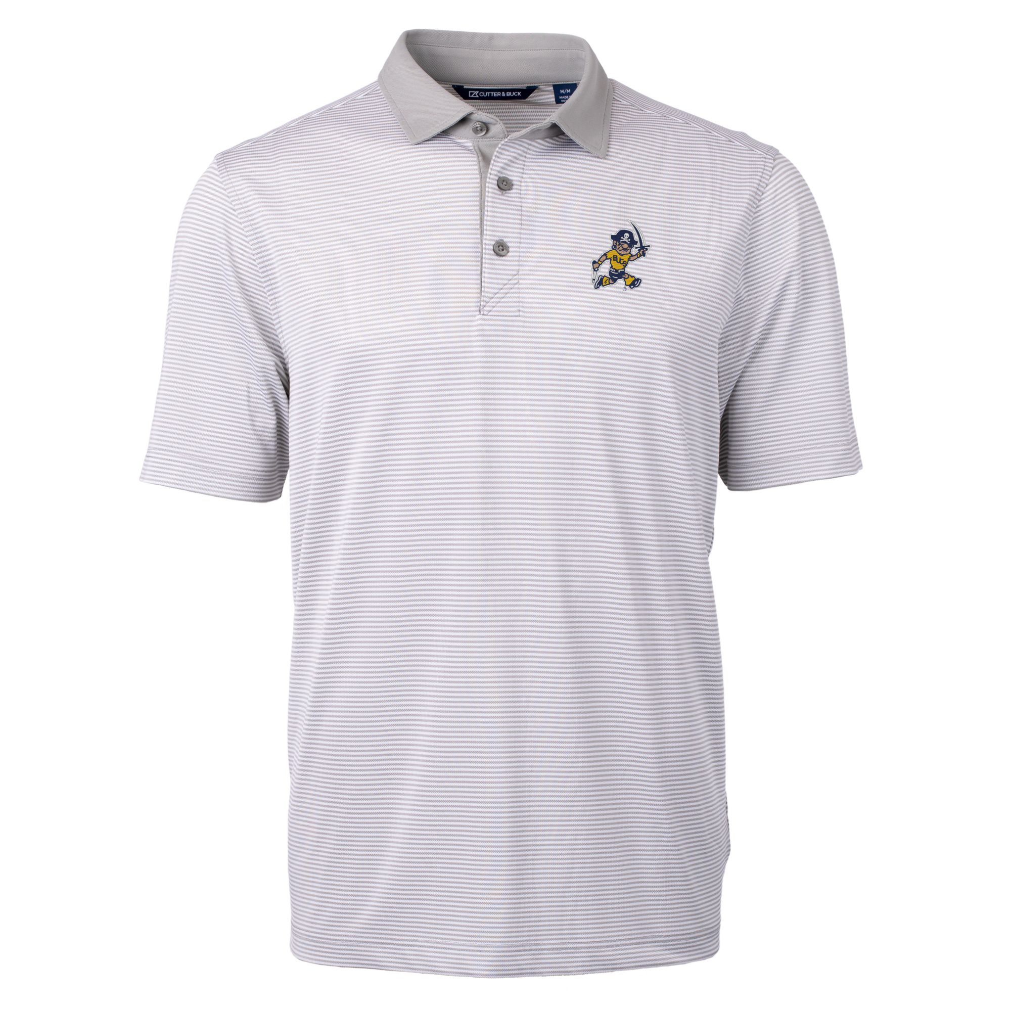 Men's Cutter & Buck Gray ETSU Buccaneers Big & Tall Virtue Eco Pique Micro Stripe Recycled DryTec Polo - Image 6