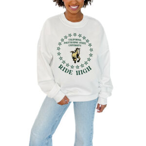 Women's Gameday Couture White Cal Poly Mustangs Stars Premium Fleece Drop Pullover Sweatshirt
