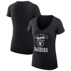 Women's G-III 4Her by Carl Banks Black Las Vegas Raiders Team Logo Graphic Fitted V-Neck T-Shirt