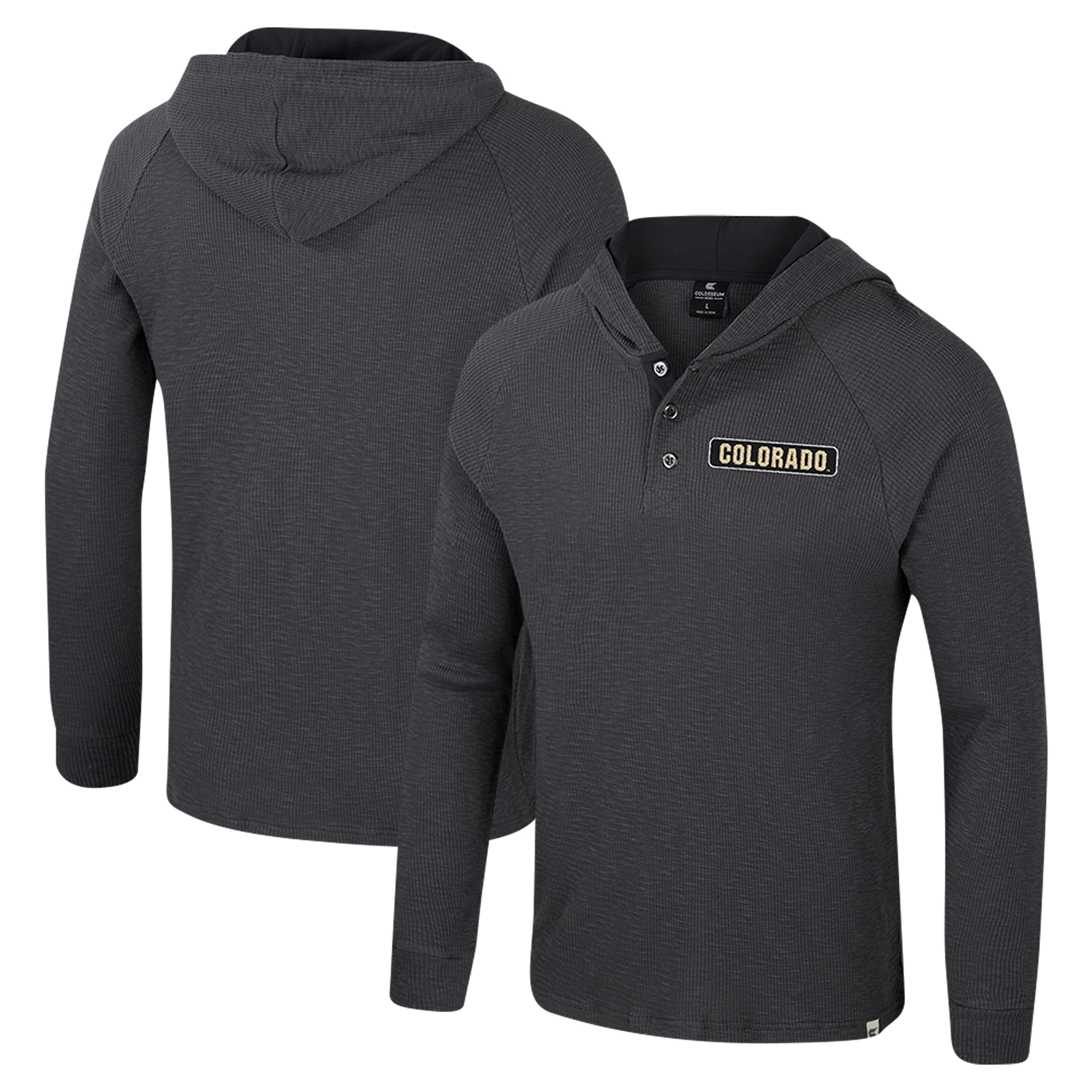 Men's Colosseum Charcoal Colorado Buffaloes Dujour Ralgan Long Sleeve Henley Hoodie T-Shirt