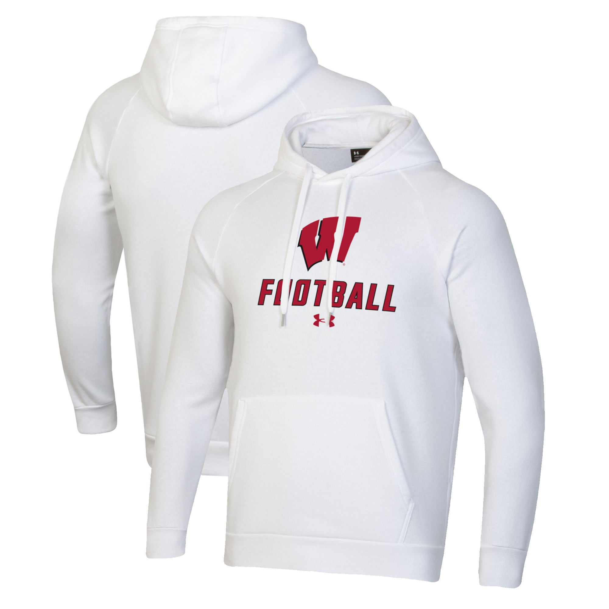 Men's Under Armour White Wisconsin Badgers Football Rival Fleece Pullover Hoodie - Image 5