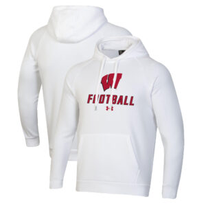 Men's Under Armour White Wisconsin Badgers Football Rival Fleece Pullover Hoodie