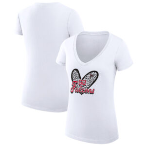 Women's G-III 4Her by Carl Banks White Atlanta Falcons Leopard Heart Fitted V-Neck T-Shirt
