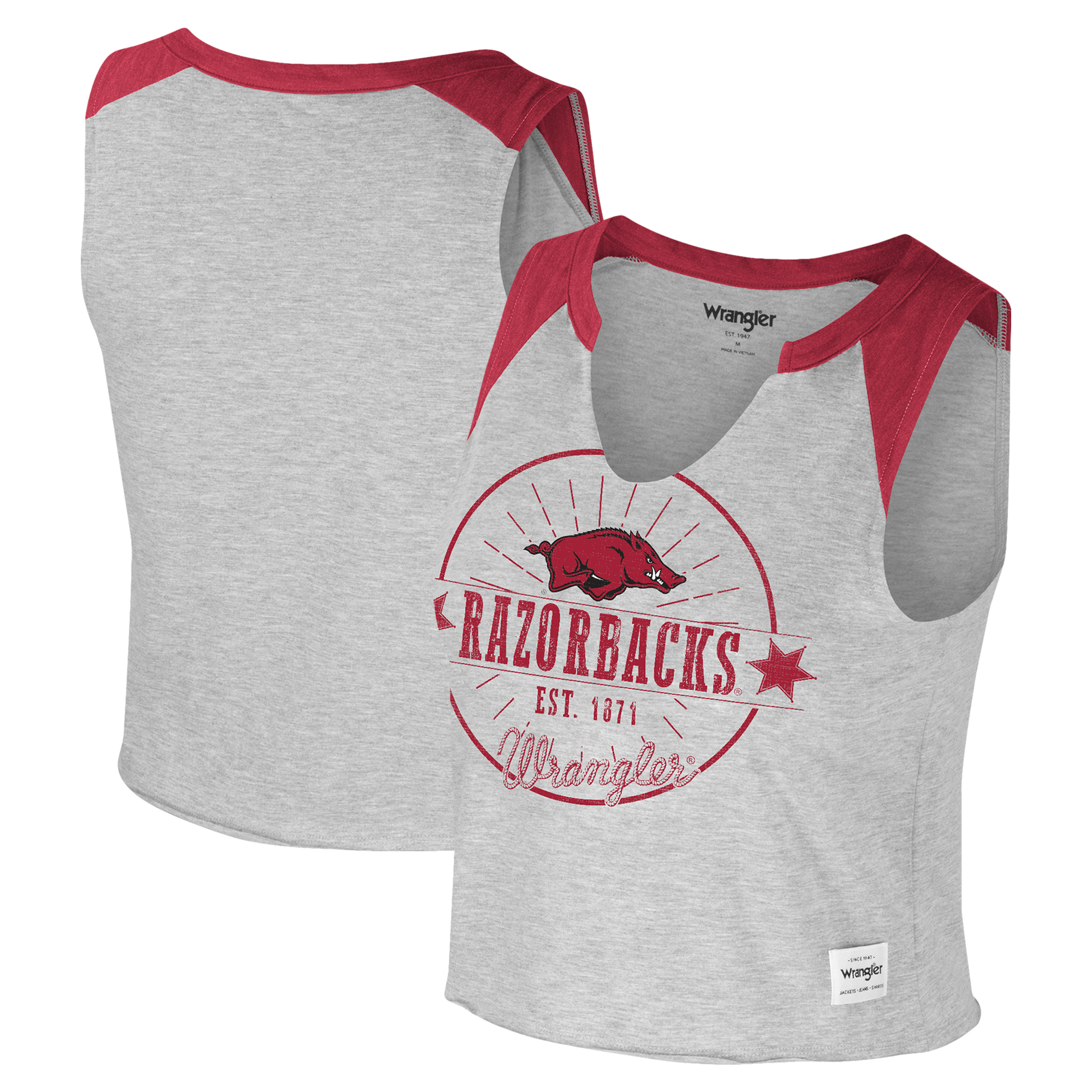 Women's Colosseum x Wrangler Heather Gray Arkansas Razorbacks Vintage Muscle Cropped T-Shirt - Image 2