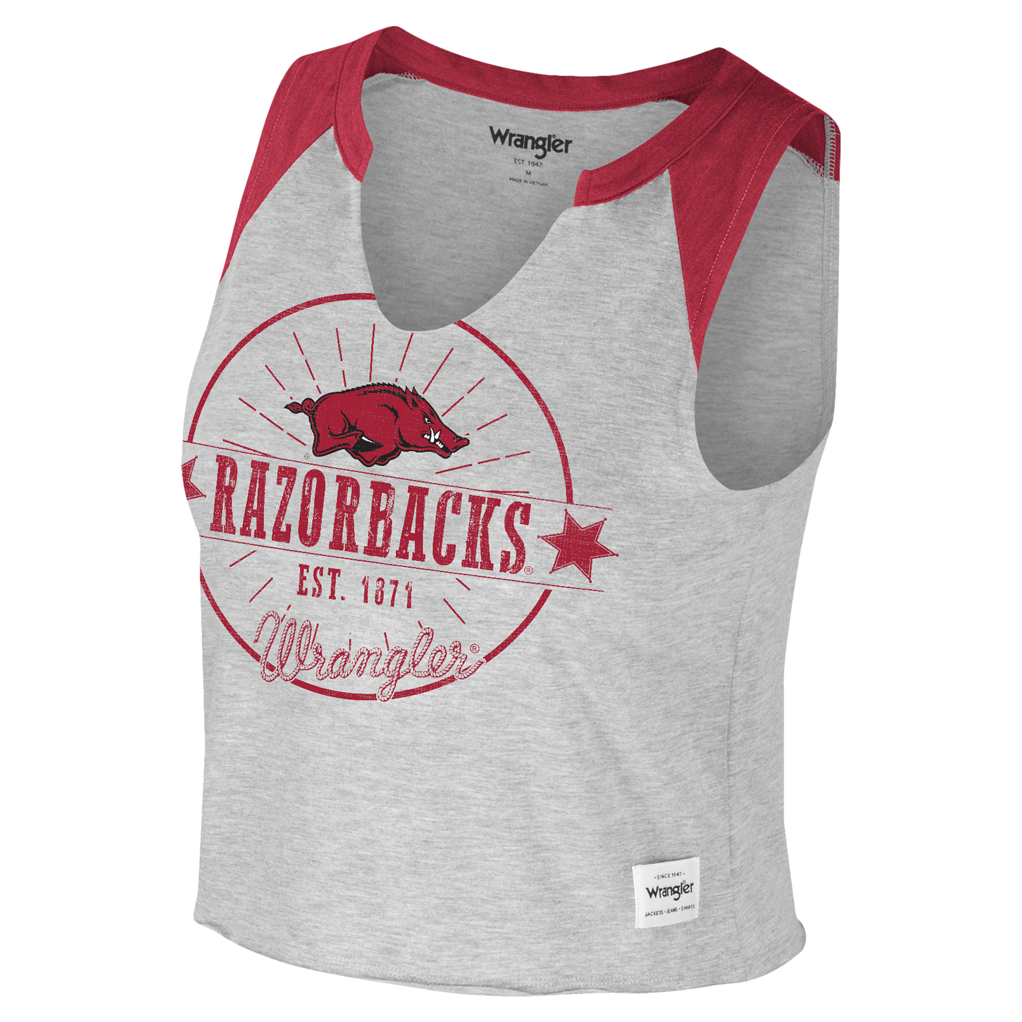 Women's Colosseum x Wrangler Heather Gray Arkansas Razorbacks Vintage Muscle Cropped T-Shirt - Image 6