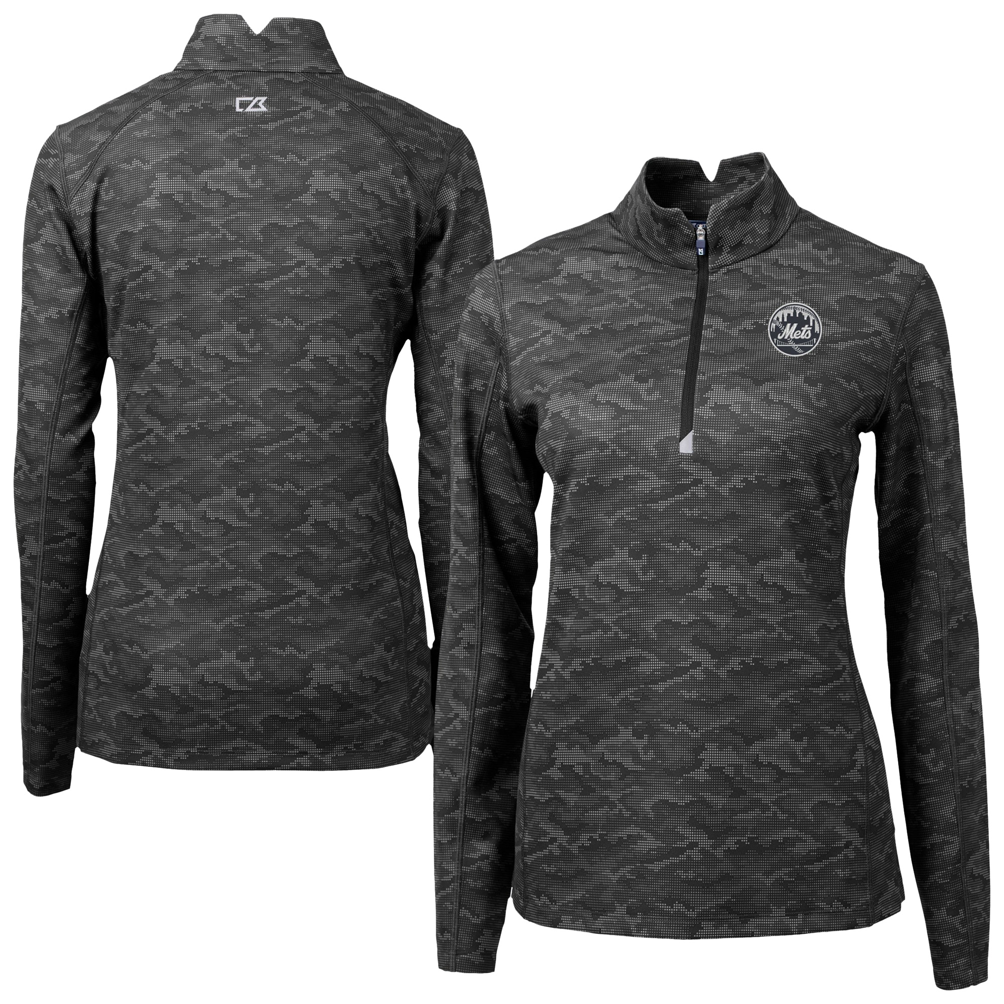 Women's Cutter & Buck Black New York Mets Traverse Camo Print Stretch Quarter-Zip Pullover Top - Image 5