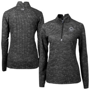 Women's Cutter & Buck Black New York Mets Traverse Camo Print Stretch Quarter-Zip Pullover Top