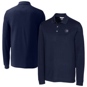 Men's Cutter & Buck Navy Chicago Cubs DryTec Advantage Tri-Blend Pique Long Sleeve Polo