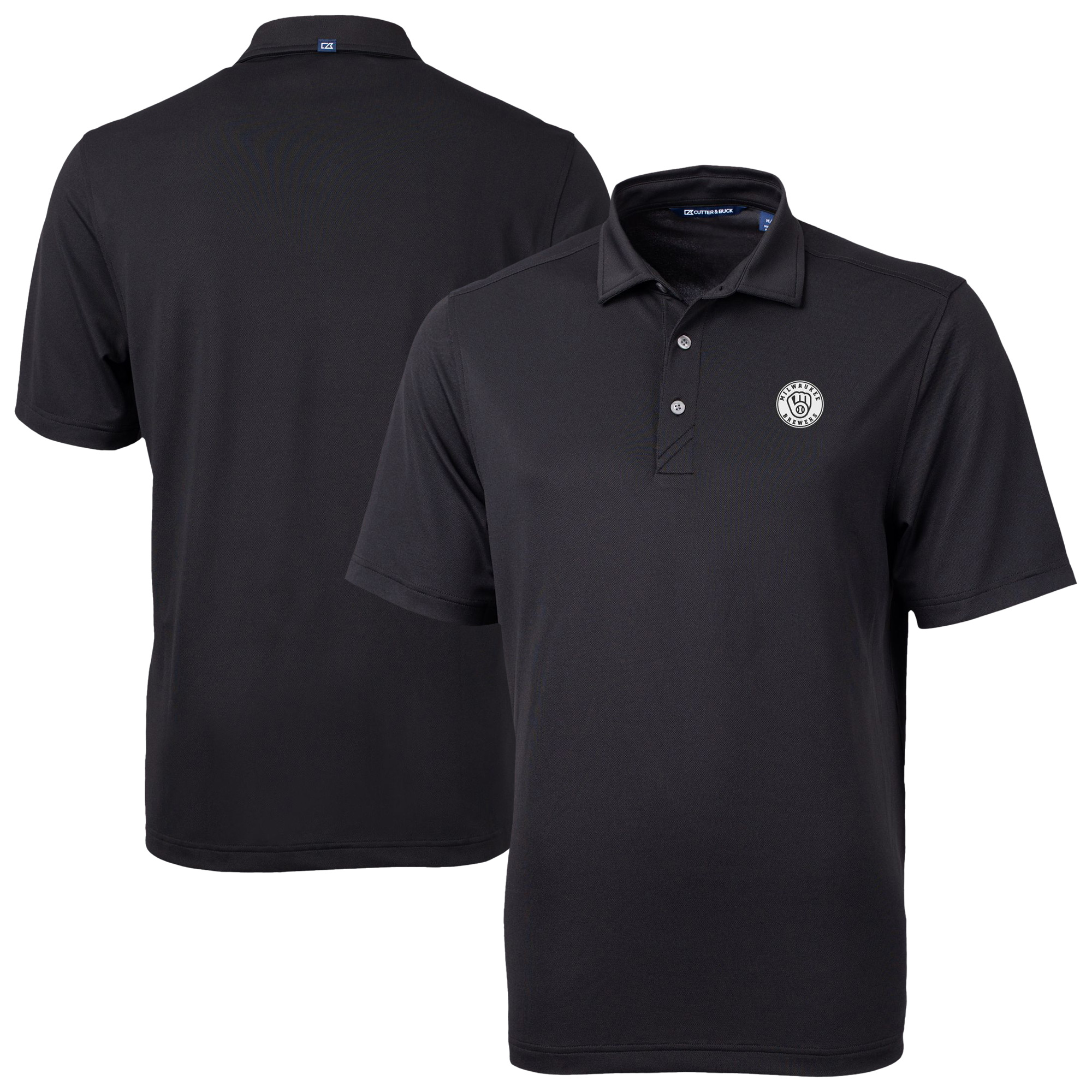 Men's Cutter & Buck Black Milwaukee Brewers Virtue Eco Pique Recycled Polo