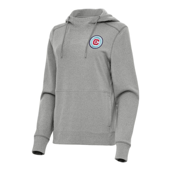 Women's Antigua Heather Gray Chicago Fire Justice Pullover Hoodie