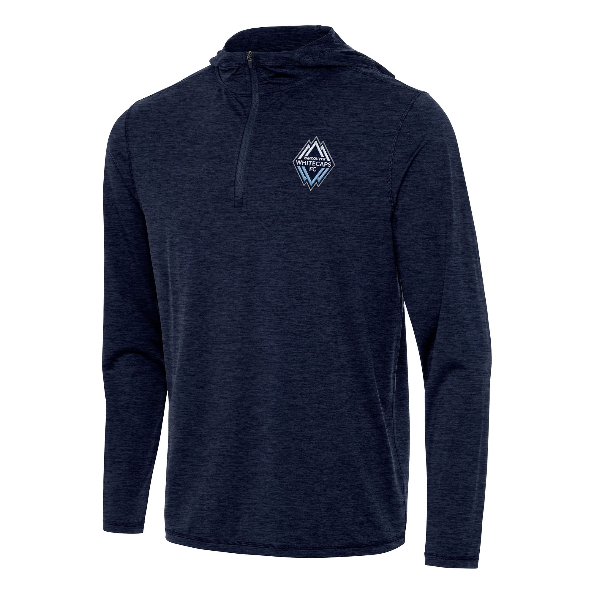 Men's Antigua Heather Deep Sea Blue Vancouver Whitecaps FC Tidy Quarter-Zip Hoodie