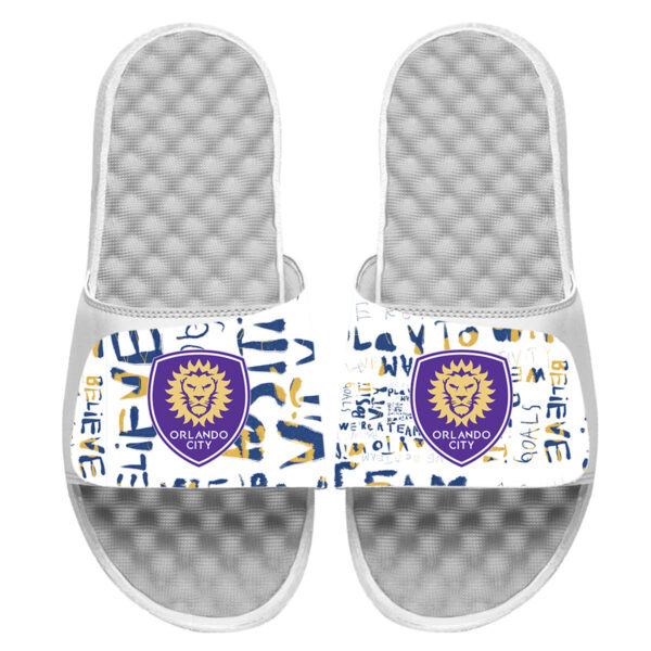 Youth ISlide White Orlando City SC Kick Cancer Slide Sandals